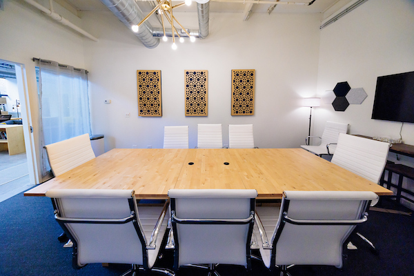 Large conference room table and seating at Platform Coworking